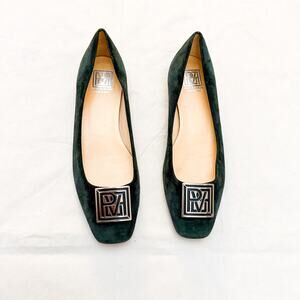 Pour La Victoire Hunter Green Suede Leather Square Toe Flats Size 8.5